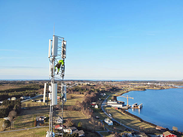 istock Mobile 5G installation on high mast - drone view 2216973918