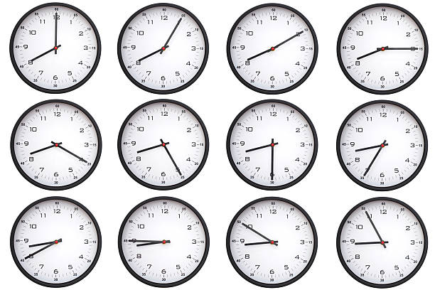 istock A collage of 12 analog wall clocks, each displaying a different from 08:00 to 08:55 or 20:00 to 20:55. Perfect for time management themes 2216974824