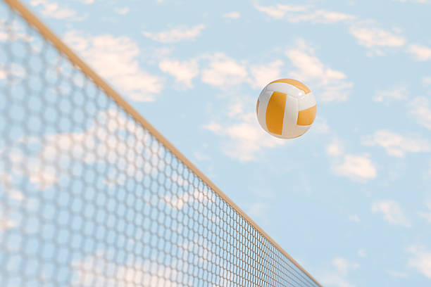 Volleyball in the open air during summer, with a clear sky and a net, perfect for outdoor sports activities. 3d rendering