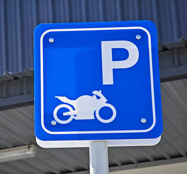 Motorcycle parking sign outside the building