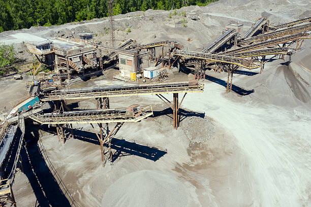 istock Crushing and screening plant for processing and sorting crushed stone, sand and gravel. View from above 2216976556