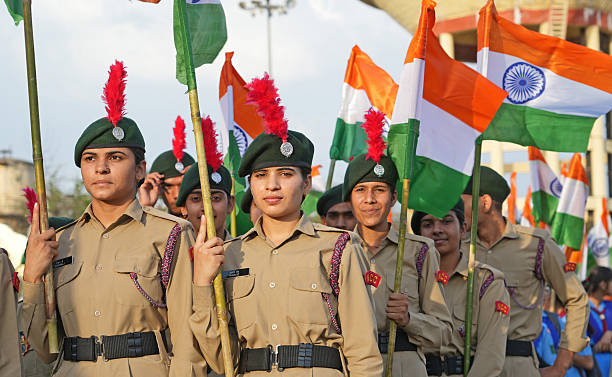 Bhilwara, Rajasthan, India, May 20, 2025: NCC cadets hold tricolour as they take part in a Tiranga Yatra to hail the Indian armed forces Operation Sindoor, in Bhilwara.