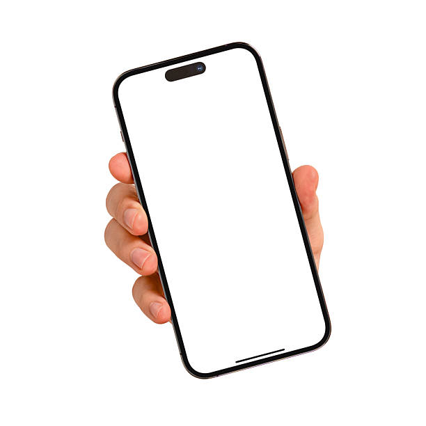 istock Hand showing smartphone with blank screen isolated on white background. Premium high quality studio shot. Concept for technology, business, finance and advertising. 2216989564