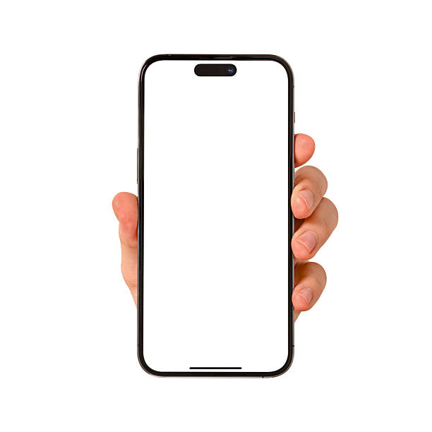 istock Hand showing smartphone with blank screen isolated on white background. Premium high quality studio shot. Concept for technology, business, finance and advertising. 2216989565
