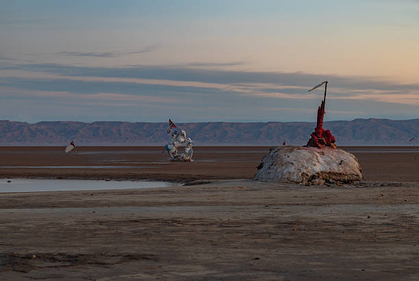 A picture of the Chott el Djerid salt lake, in Tunisia, at sunrise.