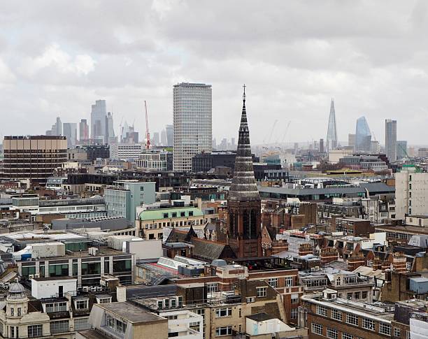 Looking out over central London from rooftop terrace.