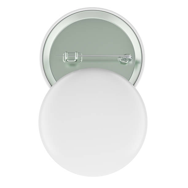 istock Blank round badge pin button mockup, front and back views, for branding template or product design. 3D rendering 2217005595