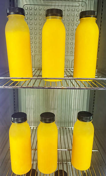 Organic refreshments in a fridge display