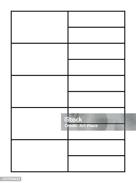 Black And White Simple Blank Grid Chart Table With Uneven Rows And ...