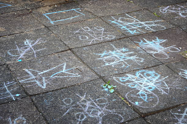 istock Children's chalk drawings on the ground 2217025616