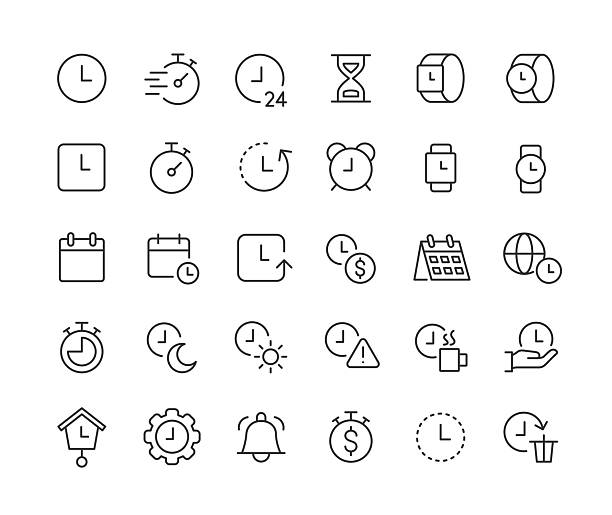 Time and Calendar Date. Pixel perfect. Editable Stroke. Time and Calendar Date. Pixel perfect. Editable Stroke. Vector illustration. safety equipment icons stock illustrations