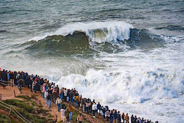 Big wave at Praia do Norte Beach in Nazaré, Portugal