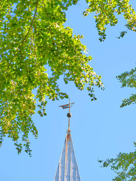 istock A Weather Vane on a Steeple Framed by Greenery Against a Blue Sky 2217040782