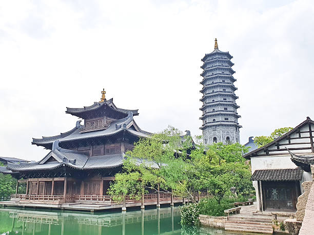 istock A serene temple complex with a pagoda reflects on a calm green lake, surrounded by lush trees and traditional architecture 2217041674
