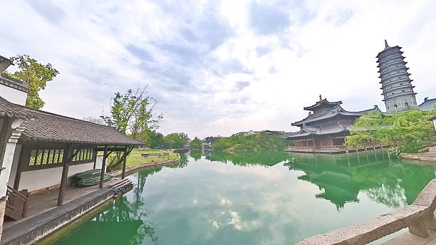 istock A serene temple complex with a pagoda reflects on a calm green lake, surrounded by lush trees and traditional architecture 2217041740