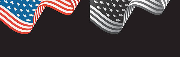 istock Waving American flag in color and in black and in black and white style. Vector illustration. 2217043162