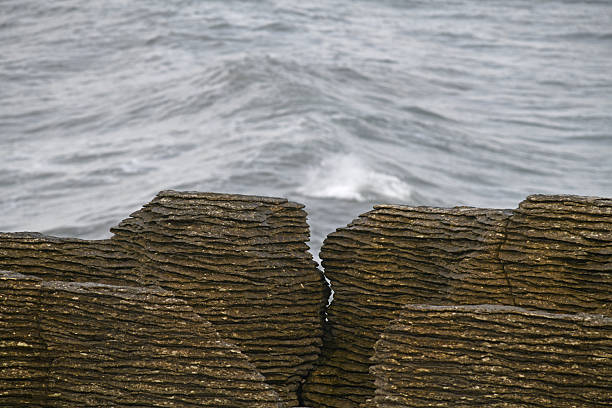 background of Limestone rocks and ocean waves at Punakaiki, New Zealand