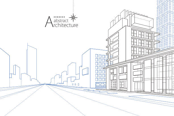 istock Outline drawings of abstract modern urban buildings and architecture. 2217049760