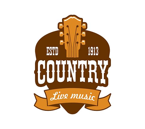 Cowboy country music festival icon. Country music band vector symbol, American cowboy musician festival icon. Western live signing concert or show sign with Wild West typography, ribbon and guitar
