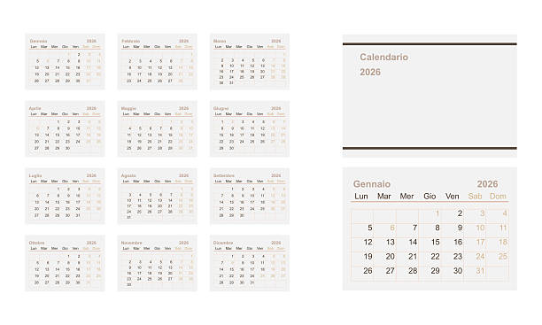 istock 2026 calendar minimalist on Italian language with italian holidays. Week start on Monday. 2217060777