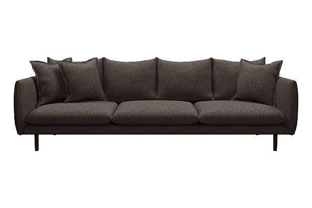 istock Brown fabric sofa with wooden legs. 2217062643