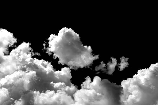 istock Fluffy white clouds isolated on black background. Design concept. Smog. Abstract clouds. Fog over the sky. Cloud or smog background 2217068362
