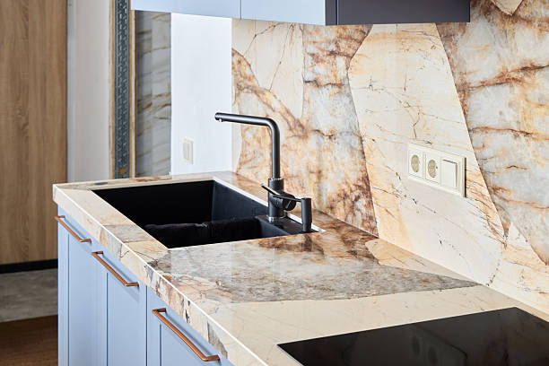 istock A Stylish Kitchen Featuring Elegant Marble Countertops and a Sleek Modern Faucet Design 2217068834