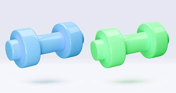 istock Blue and green Dumbbell Realistic icon, 3d render. Isolated on white backround. Sport And Fitness design set. Vector illustration for shop, flyer, banner, web, advertising, sale 2217069414
