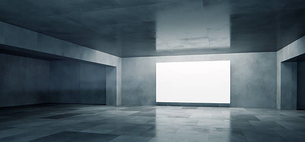istock Abstract concrete modern room with blank white banner 2217069528