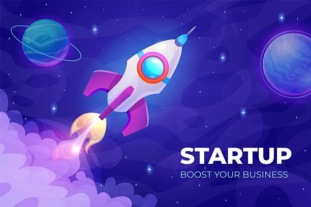 istock Rocketship start up. Cartoon rocket launch to space sky, business project startup concept background spaceship take off with smoke spacecraft booster, swanky vector illustration 2217071628