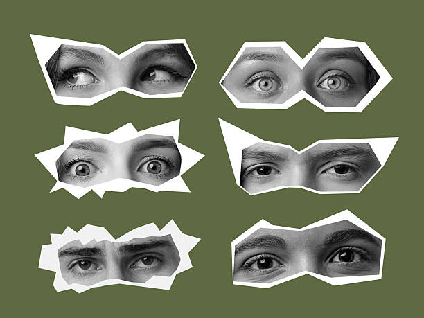 istock Diverse expressions captured through various eye shapes in a creative art piece on a green background 2217078130