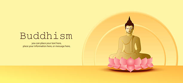 istock Buddha statue in meditation posture sitting on a lotus for social media posts on pink vector illustration background - Buddhism Magha Puja, Asanha Puja, Vesak Puja Day, Thailand culture 2217081600