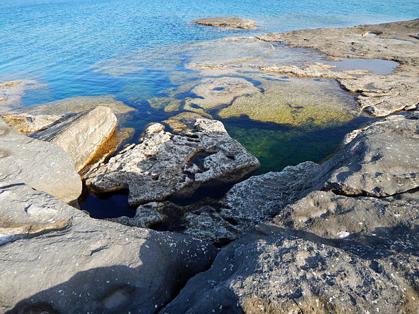 istock Rocky shore of the Caspian Sea. 2217084045