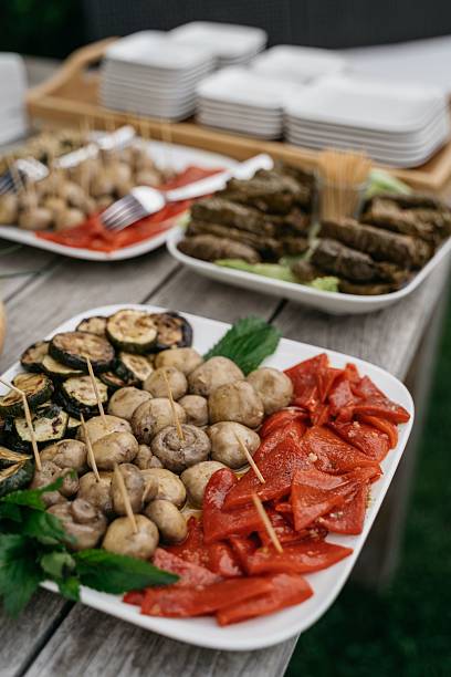 istock Grilled vegetable platter on outdoor table. 2217084680