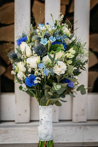 istock Beautiful bouquet with white and blue flowers. 2217084701