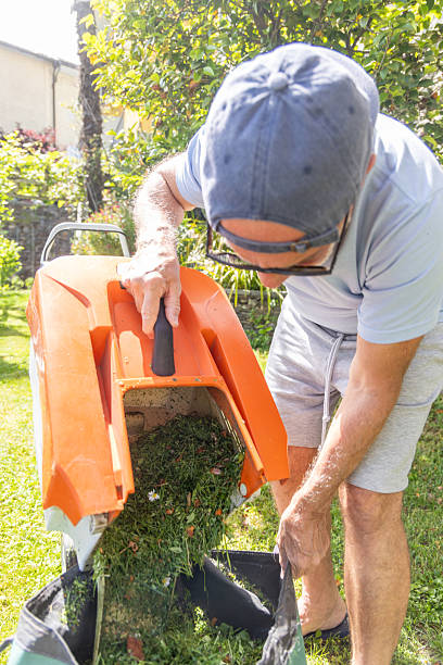 istock Man Emptying Lawn Mower Grass Clippings into Bag 2217091297