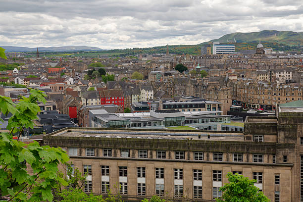 Edinburgh city with Holyrood and Southside areas. Urban area behind Scottish Government building.