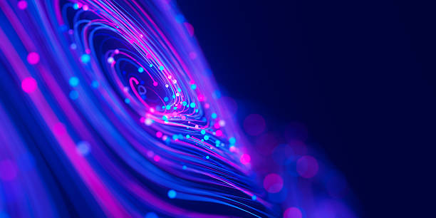 istock Closeup of Big data swirl patterns in futuristic cyberspace. Whirl flow of data in quantum digital network. Neon qubit stream with DOF. 2217095608