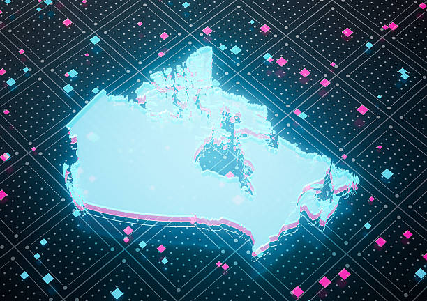 Illuminated Canada Data Map Neon Blue Light On Seamless Pattern Background 3D Illustration stock photo