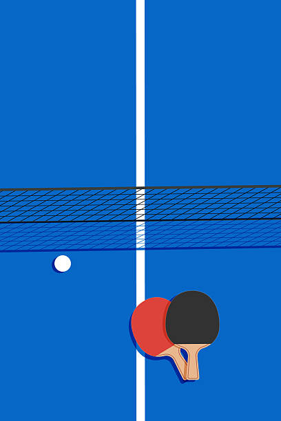 istock Table tennis top view. Ping Pong table with rackets and ball. Sport game tournament, ad background with ball, racket, net. Match, competition promotion, advertising. Flat vector illustration 2217100430