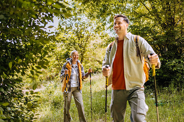 istock Couple hiking in forest 2217103693