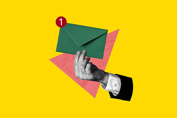 istock Composite photo collage of hand hold mailbox letter notification envelope correspondence speak message isolated on painted background 2217113104