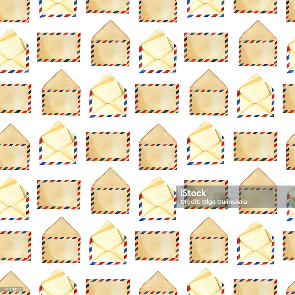 Air Mail Pattern Seamless Watercolor Pattern Airmail Envelopes Letters All Objects Are ...