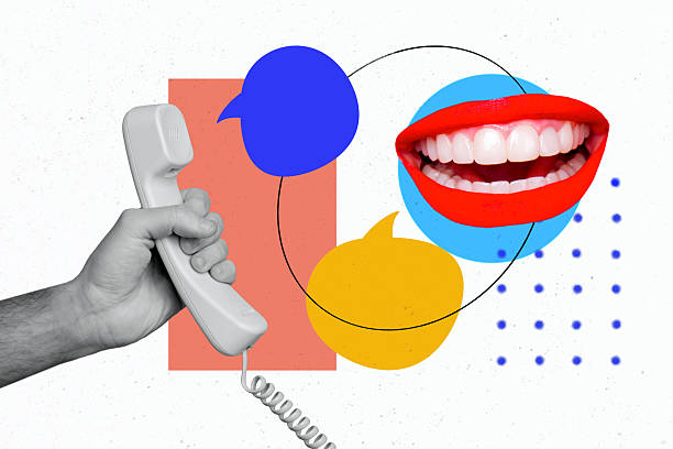 istock Trend artwork composite sketch 3D collage of hand hold landline phone service help support mouth lips talk call speech cloud conversation 2217114069