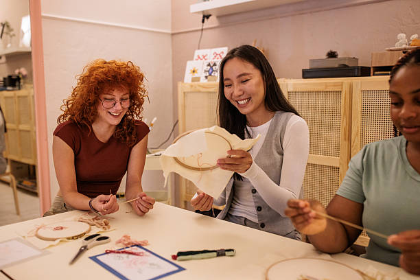 istock Women Learning Embroidery in Craft Workshop 2217114183