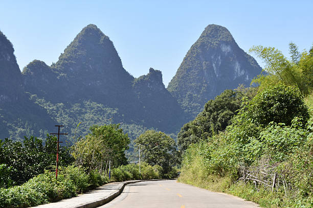 Beautiful Karst Mountains above a road in Xingping, Yangshuo, China