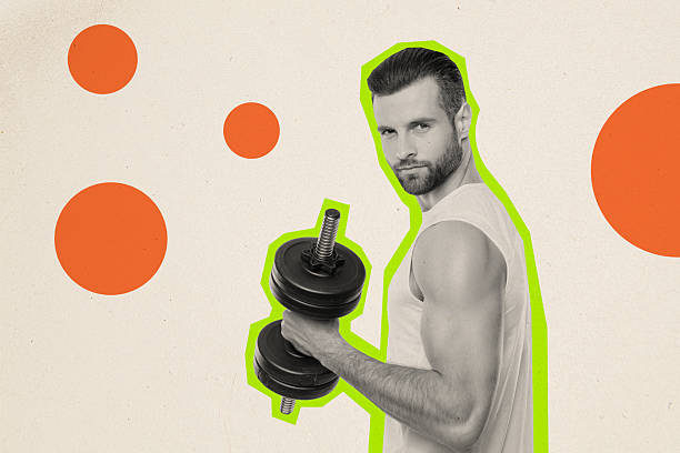 istock Composite trend artwork photo collage of sport effort exercise dynamic silhouette young handsome man strong power big muscle lift dumbbell 2217115554