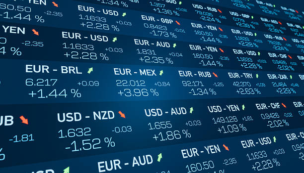 istock Trading screen, currency board, global currency exchange rates. 2217115671