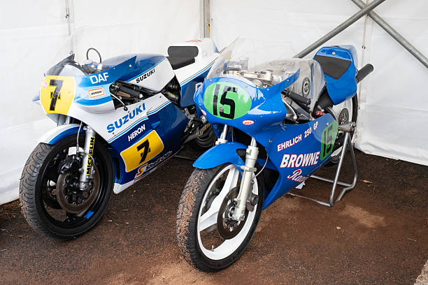 Ballymoney, Northern Ireland - May 24th, 2025: Suzuki classic motorbike, motorcycle racing bikes, two, parked, no people