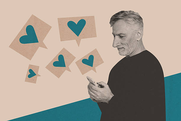 istock Trend artwork composite sketch image photo collage of cloud bubble mind speech box aged man hold smartphone banner heart reaction popular 2217122378